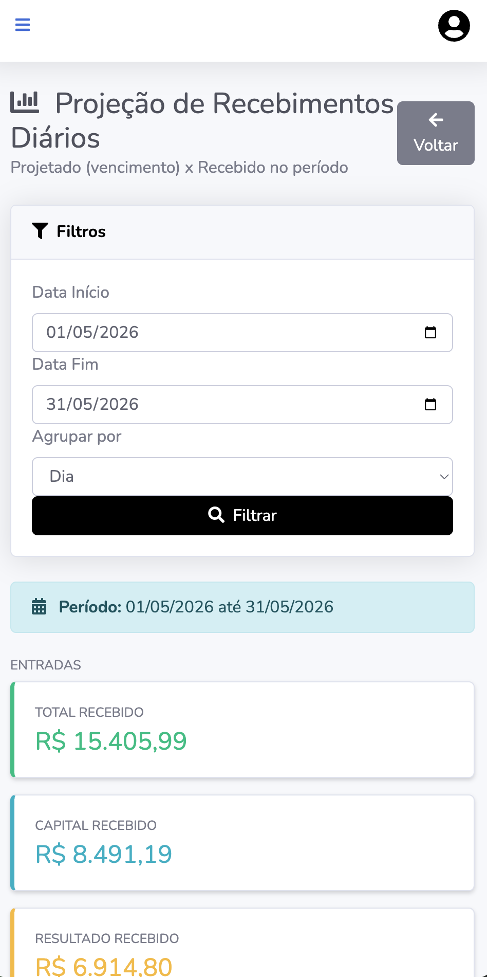 App mobile MOSAICO mostrando empréstimos e parcelas